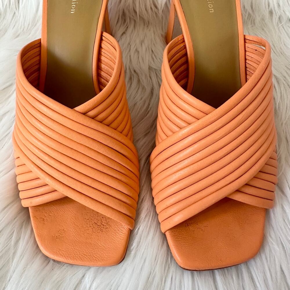 REFORMATION Lila Tubular Heeled Leather Sandals Mules Square Toe Block Heels - Picture 4 of 15